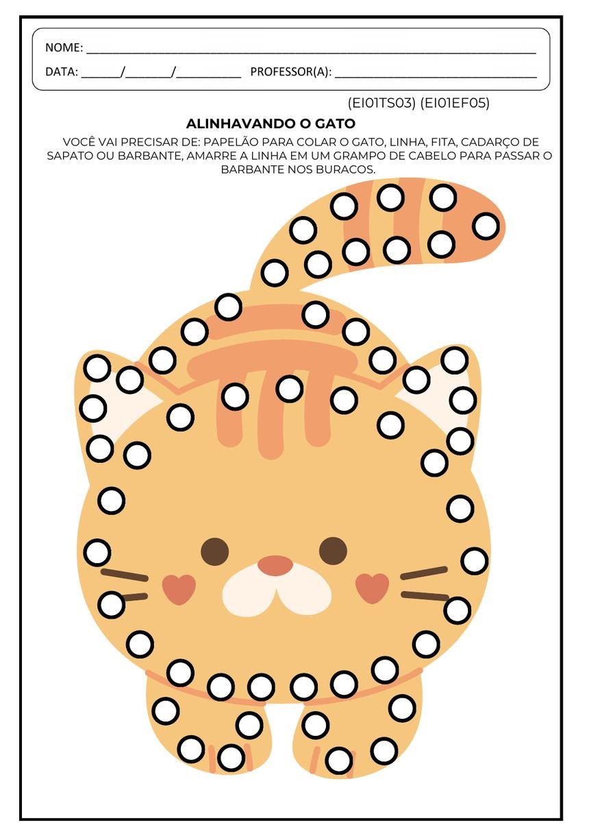 Atividade de alinhavo com o gato