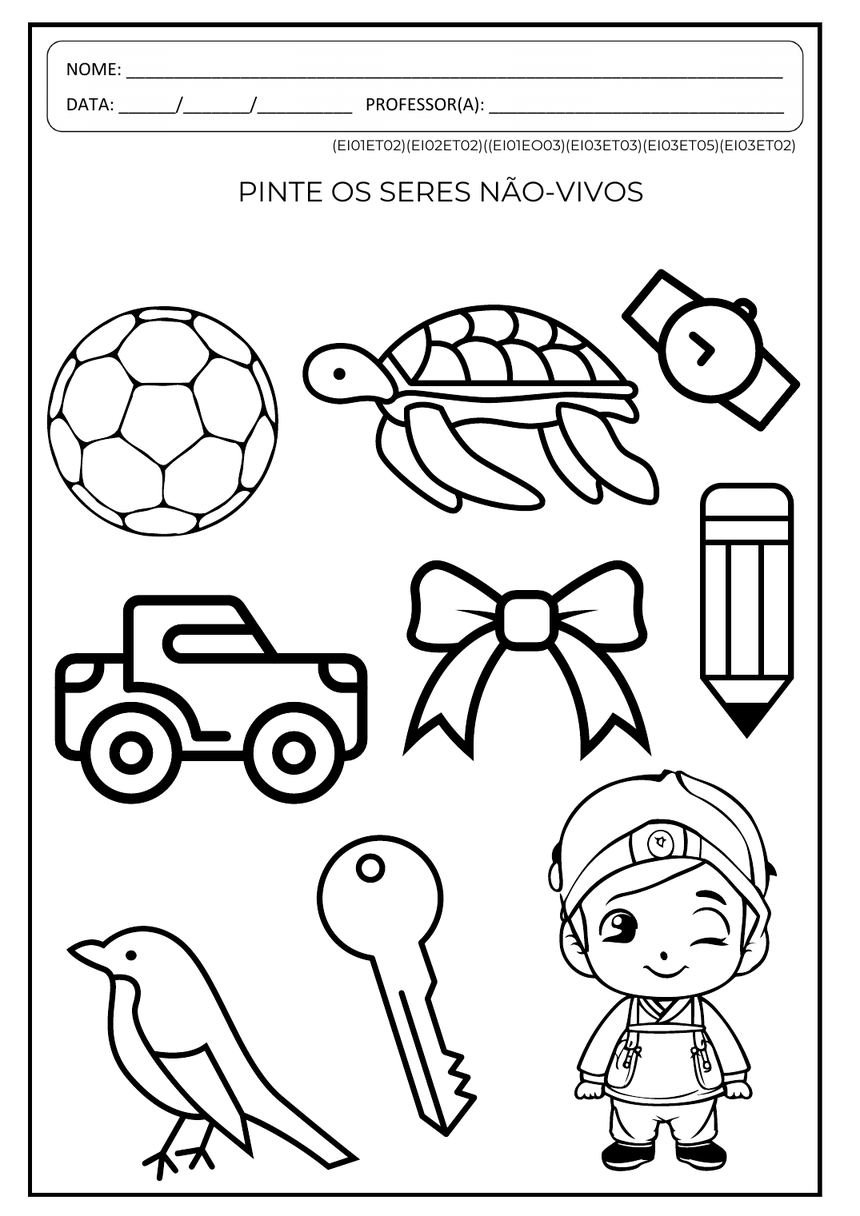 Atividade de ciências para pintar os seres não vivos