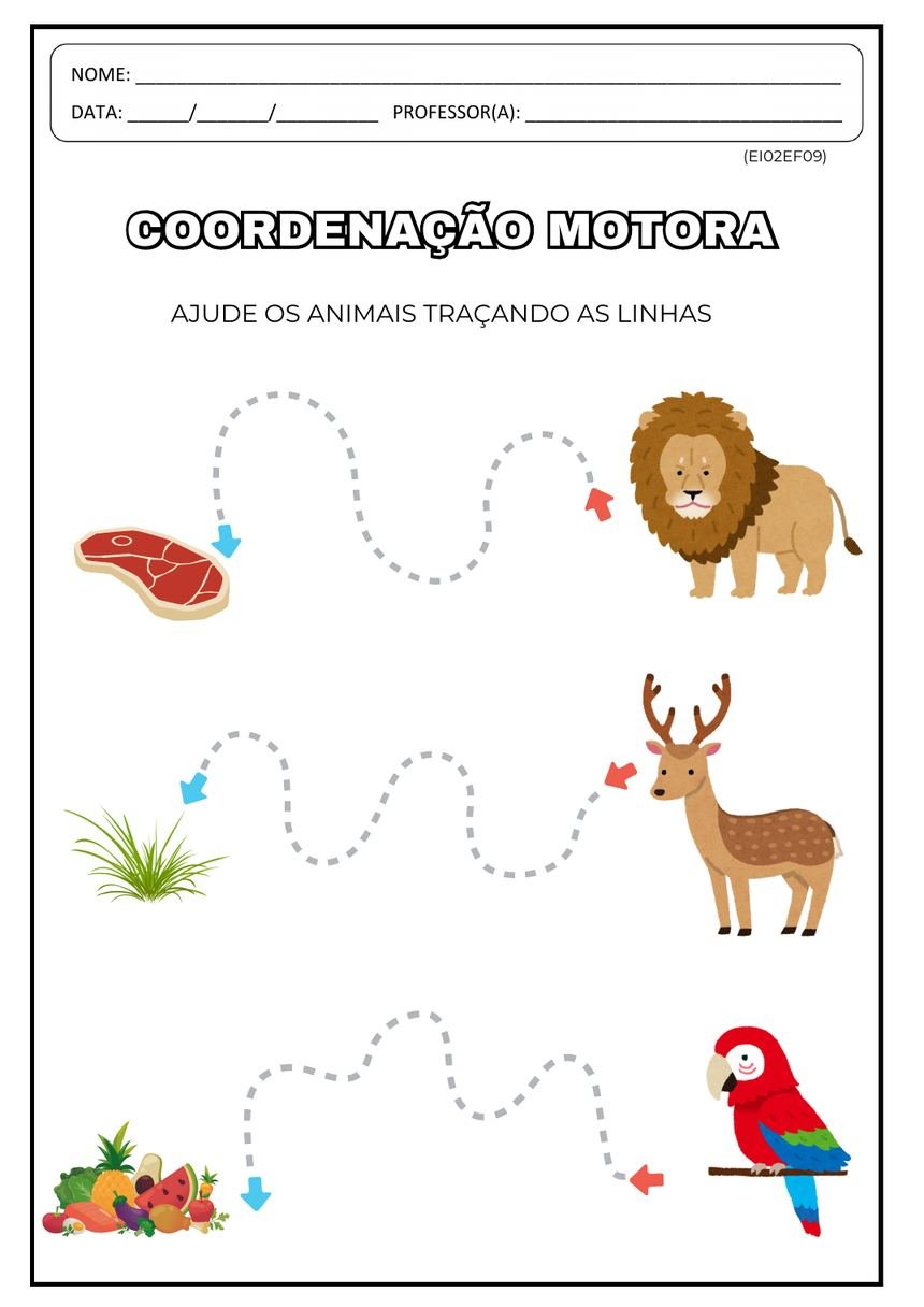 Atividade de coordenação motora com animais